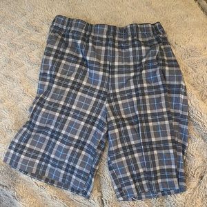 Blue and black plaid kid pajamas shorts, kids medium, good condition